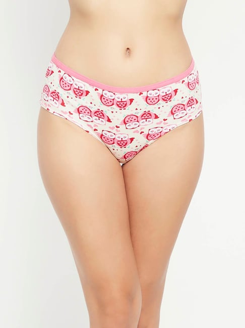 Buy Clovia Beige & Pink Printed Hipster Panty for Women Online