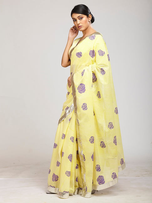 Buy Lemon Yellow Linen Saree Printed Daily Wear Linen Yellow Sarees Online  @ Best Price In India | Flipkart.com