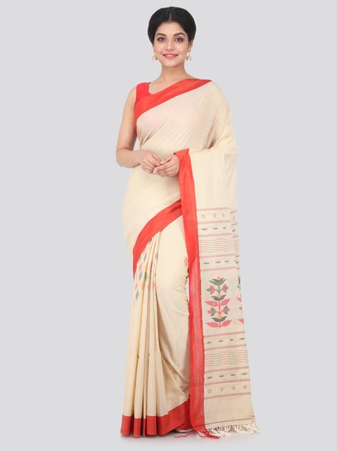 Pinkloom Beige Pure Cotton Printed Saree With Blouse-picture-18