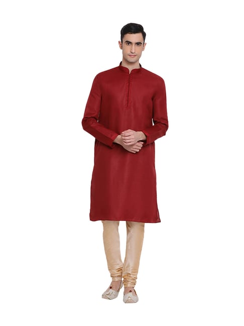 Sanwara Maroon & Beige Solid Kurta & Pyjama Set