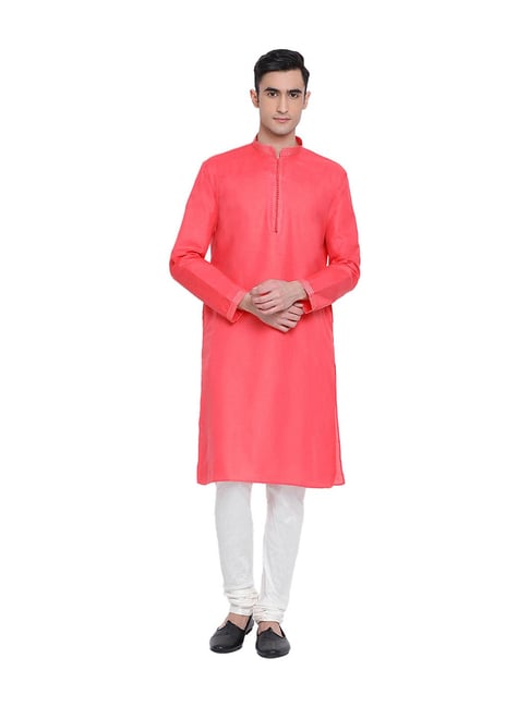 Sanwara Pink & Off White Solid Kurta & Pyjama Set