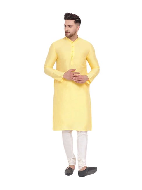 Sanwara Lemon & White Solid Kurta & Pyjama Set