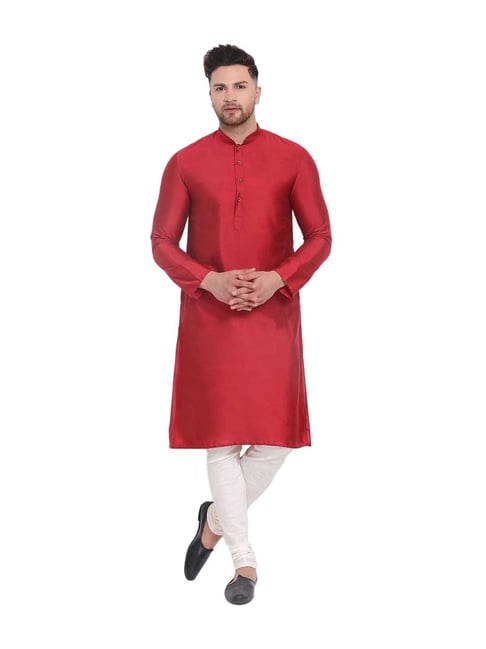 Sanwara Maroon & White Solid Kurta & Pyjama Set