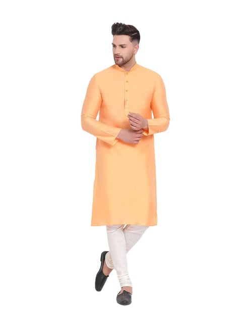 Sanwara Peach & White Solid Kurta & Pyjama Set