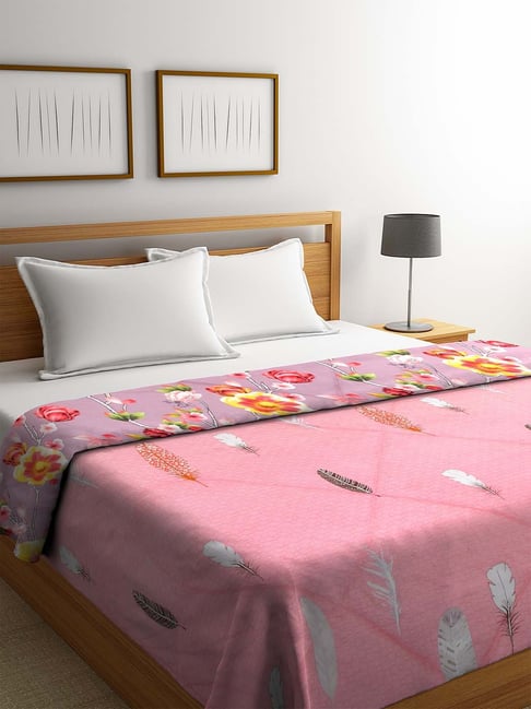 Klotthe Pink & Purple Feather 500 TC AC Comforter - Set of 1