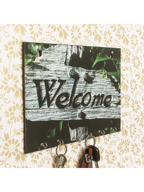 eCraftIndia Welcome Theme Wooden Key Holder with 6 Hooks-picture-25