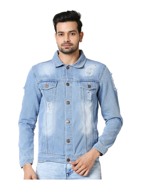 Men Blue Cut-out Distressed Denim Jacket, Gents Denim Jacket, पुरुषों की  डेनिम जैकेट - NOZ2TOZ, New Delhi | ID: 2852588870973