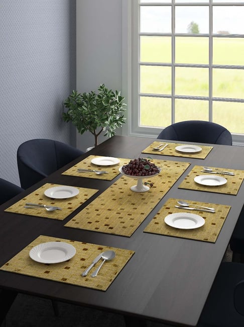 Saral Home Unique Gold & Brown Polyester 210 TC Placemats - Set of 7-picture-32