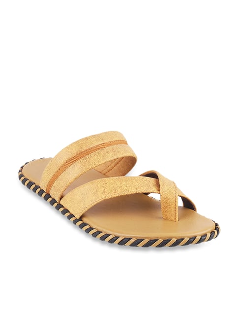 Casual Sandal Mens Yellow Sandals Mochi Men's Yellow Cross Strap Sandals