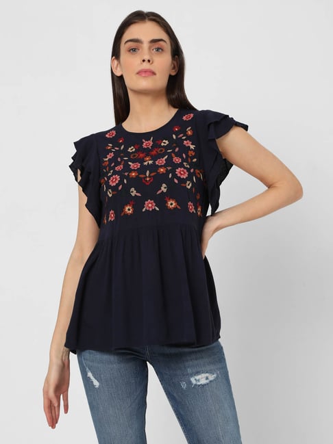 Vero Moda Navy Embroidered Top Price in India