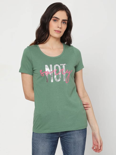 Vero Moda Green Printed T-Shirt