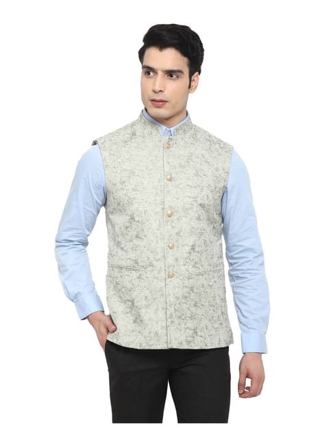 Buy HANGUP Grey Solid Cotton Slim Fit Men's Nehru Jacket | Shoppers Stop