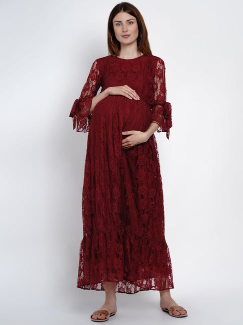 G968 (3), Wine Slit Cut Puffy Frills Maternity Trail Gown With Inner, –  Style Icon www.dressrent.in