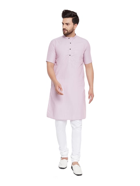 Even Pink Striped Mandarin Collar Kurta