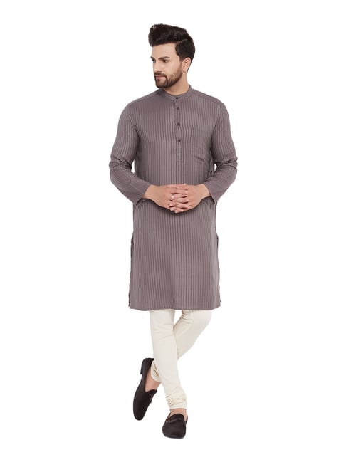 Even Brown Striped Mandarin Collar Kurta