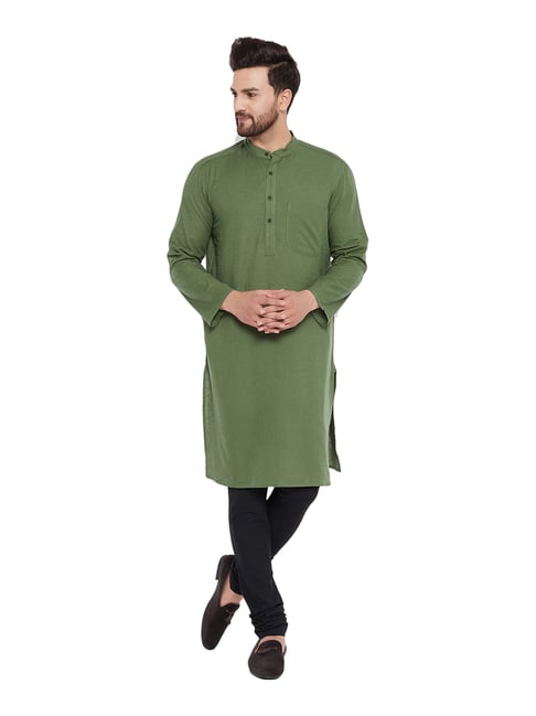 Even Green Mandarin Collar Kurta