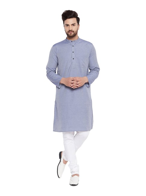 Even Grey Striped Mandarin Collar Kurta