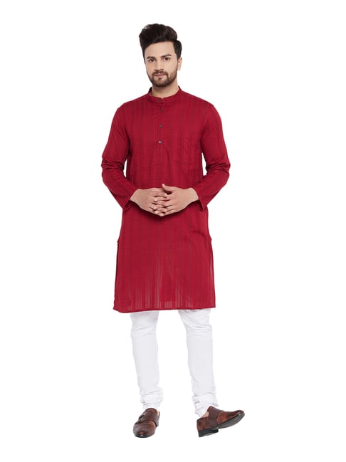 Even Red Striped Mandarin Collar Kurta