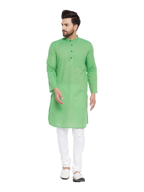 Even Green Striped Mandarin Collar Kurta