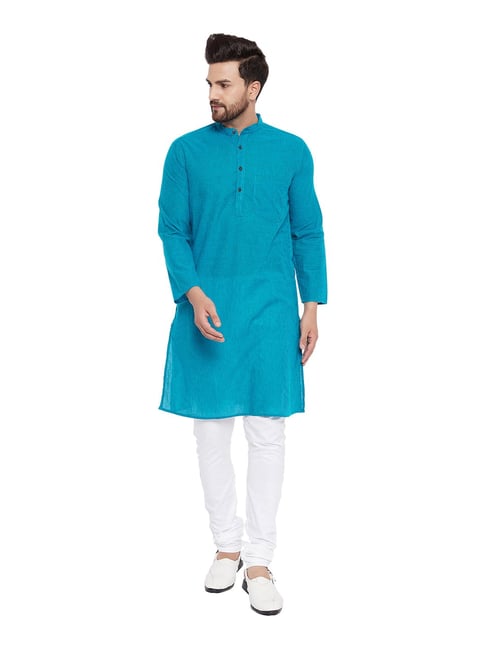 Even Blue Striped Mandarin Collar Kurta