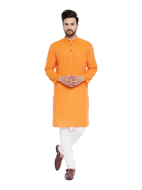 Even Orange Striped Mandarin Collar Kurta