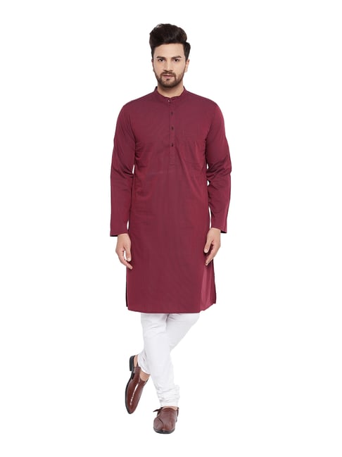 Even Maroon Striped Mandarin Collar Kurta