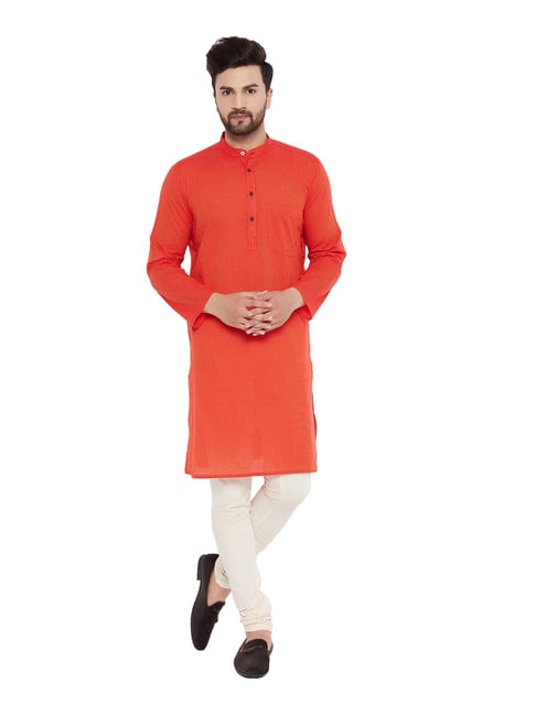 Even Orange Striped Mandarin Collar Kurta