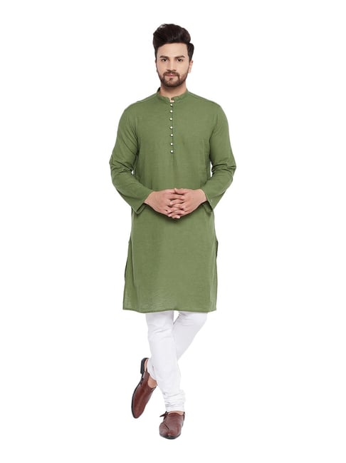 Even Green Mandarin Collar Kurta