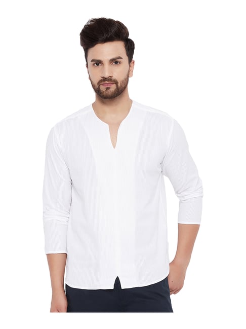 Even White Striped Round Neck Kurta