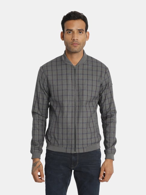 U S Polo Assn U.S. Polo Assn. Dark Grey Cotton Regular Fit Checks Jacket