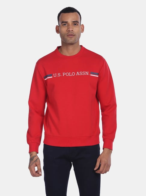 U S Polo Assn U.S. Polo Assn. Red Cotton Regular Fit Logo Printed Sweatshirt