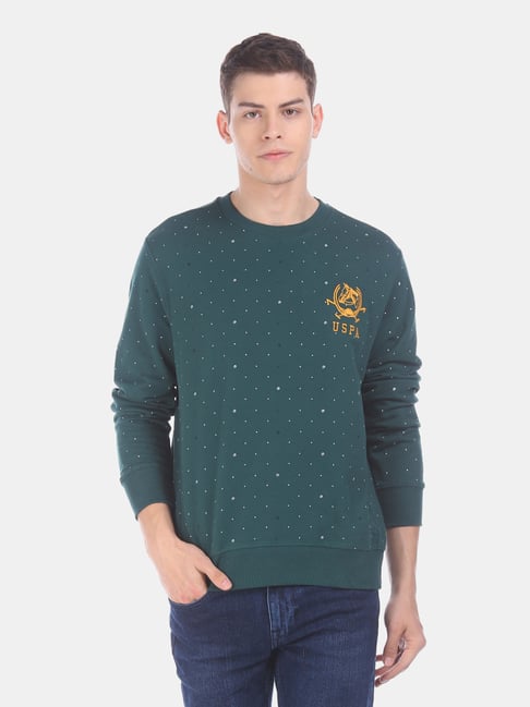 U S Polo Assn U.S. Polo Assn. Green Cotton Regular Fit Printed Sweatshirt