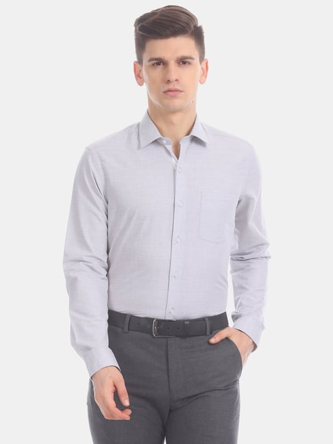 Arrow New York Grey Cotton Slim Fit Shirt