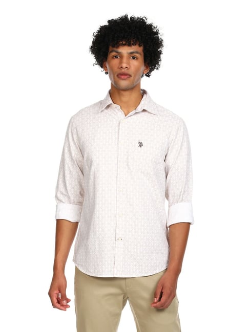 Buy U.S. Polo Assn. White Cotton Regular Fit Printed Shirt for