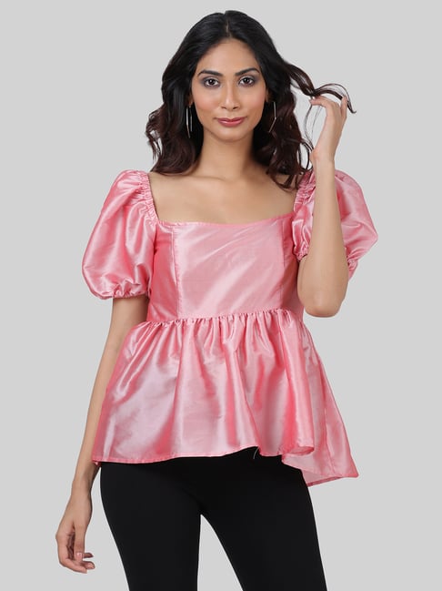 Buy ATTIC SALT Pink Short Sleeve Peplum Top for Women's Online