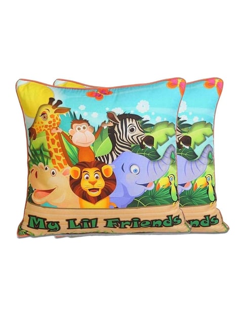 Swayam Multicolor Cotton 210 TC Kids Cushion Covers - Set of 2