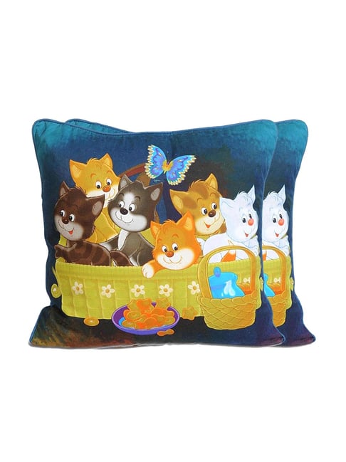 Swayam Blue & Orange Cotton 210 TC Kids Cushion Covers - Set of 2