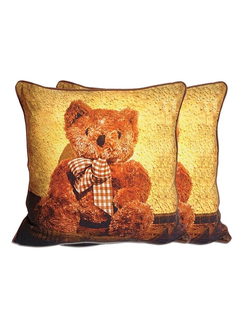 Swayam Brown & Yellow Cotton 210 TC Kids Cushion Covers - Set of 2