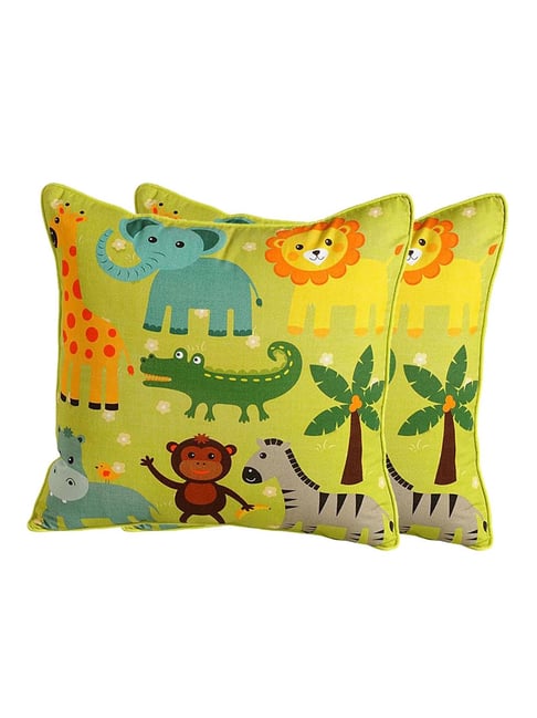 Swayam Green & Blue Cotton 210 TC Kids Cushion Covers - Set of 2