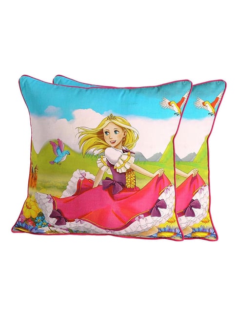 Swayam Pink & Blue Cotton 210 TC Kids Cushion Covers - Set of 2