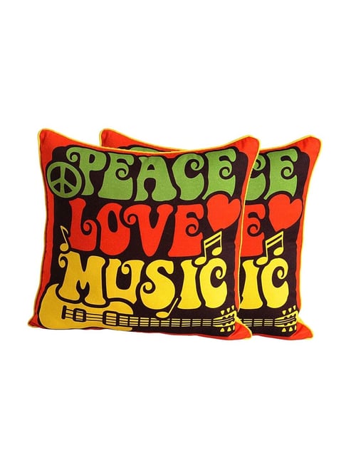 Swayam Red & Green Cotton 210 TC Kids Cushion Covers - Set of 2