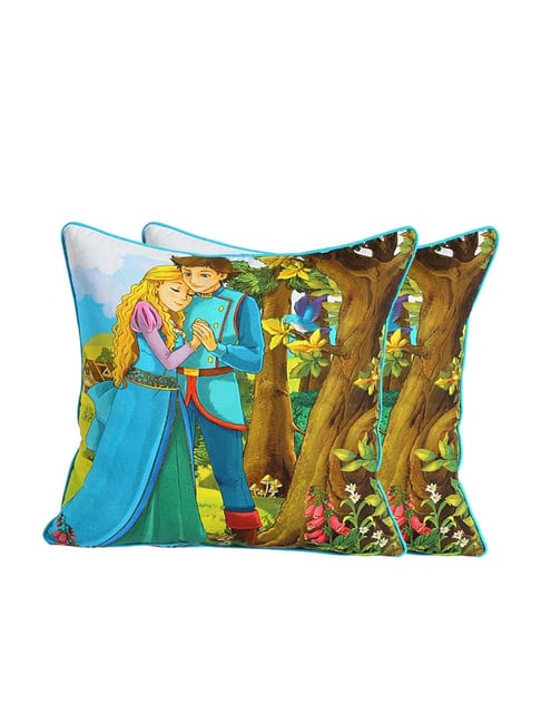 Swayam Blue & Brown Cotton 210 TC Kids Cushion Covers - Set of 2