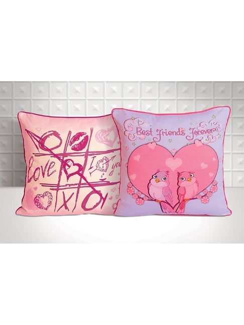 Swayam Pink & Purple Cotton 210 TC Kids Cushion Covers - Set of 2