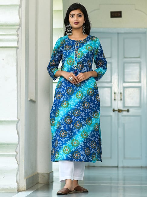 Yufta Multicolor Printed A Line Kurta Price in India