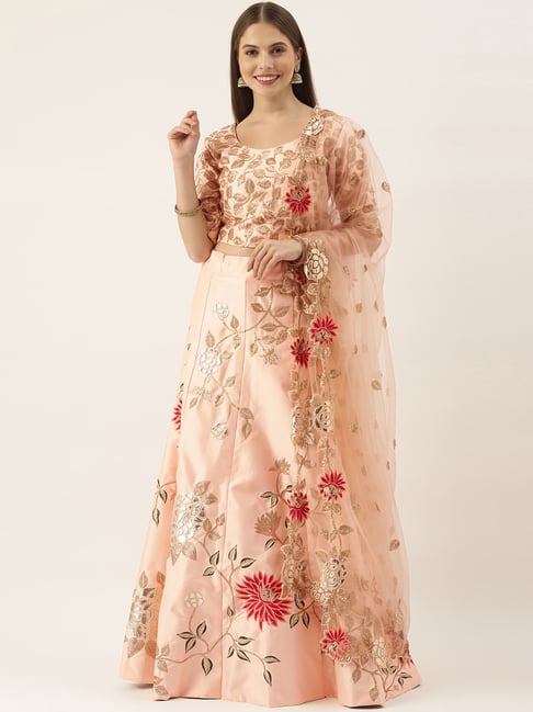 Buy Soch Peach Embroidered Lehenga Choli Set With Dupatta for