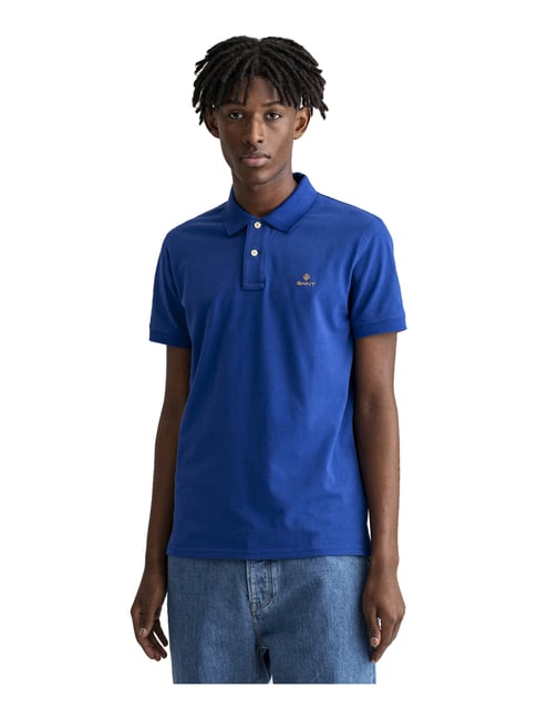 GANT Blue Cotton Slim Fit Polo T-Shirt 