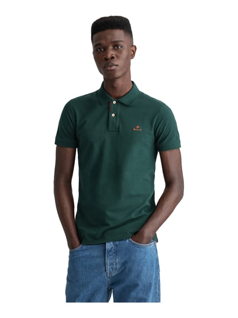 GANT Green Cotton Slim Fit Polo T-Shirt 