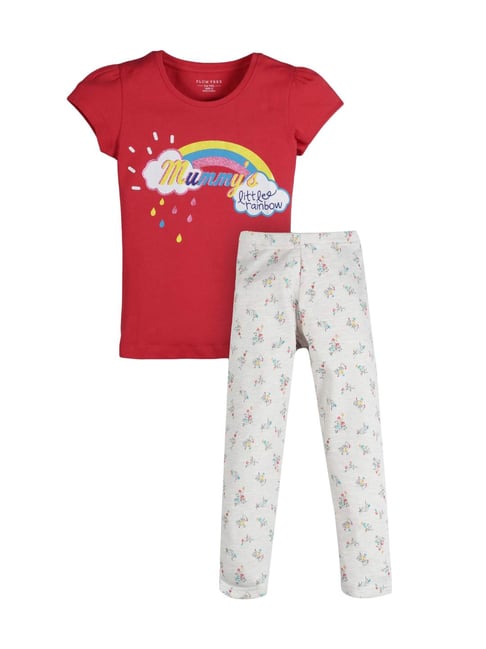 Plum Tree Kids Red & Grey Printed Top with Leggings
