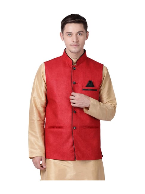 Buy Maroon Art Banarasi Silk Nehru Jacket (NMK-6337) Online