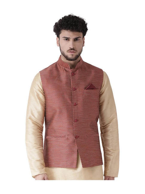 Digital Printed Cotton Nehru Jackets in Red : MUY1627